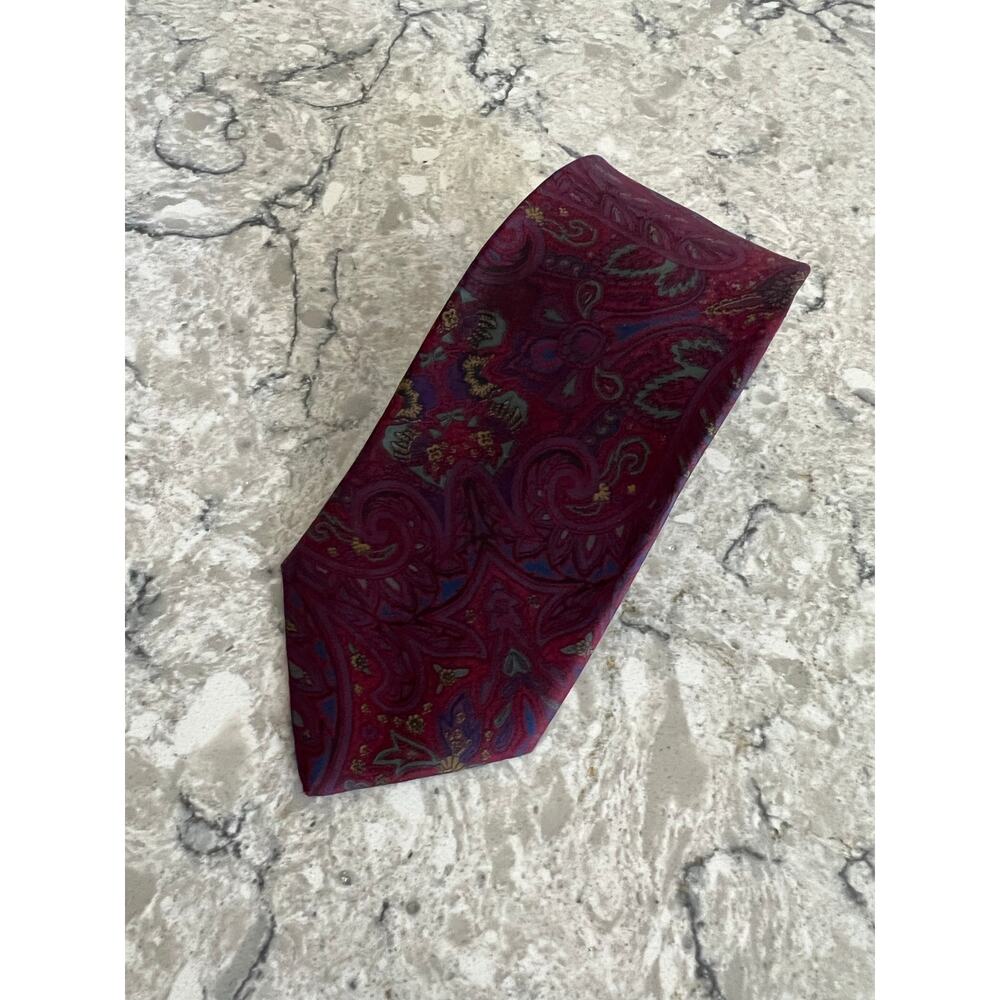 Claybrooke Men's Silk Neck Tie Magenta Blue Gold Pink Floral Paisley JL